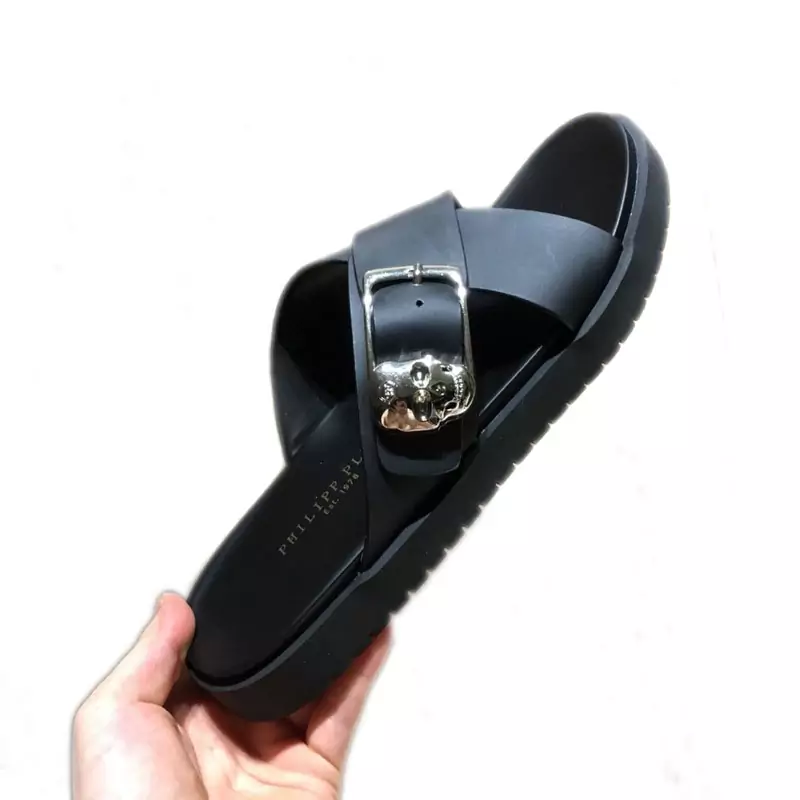 philipp plein hommes leather thong slides sandals slippers skull xx-style
